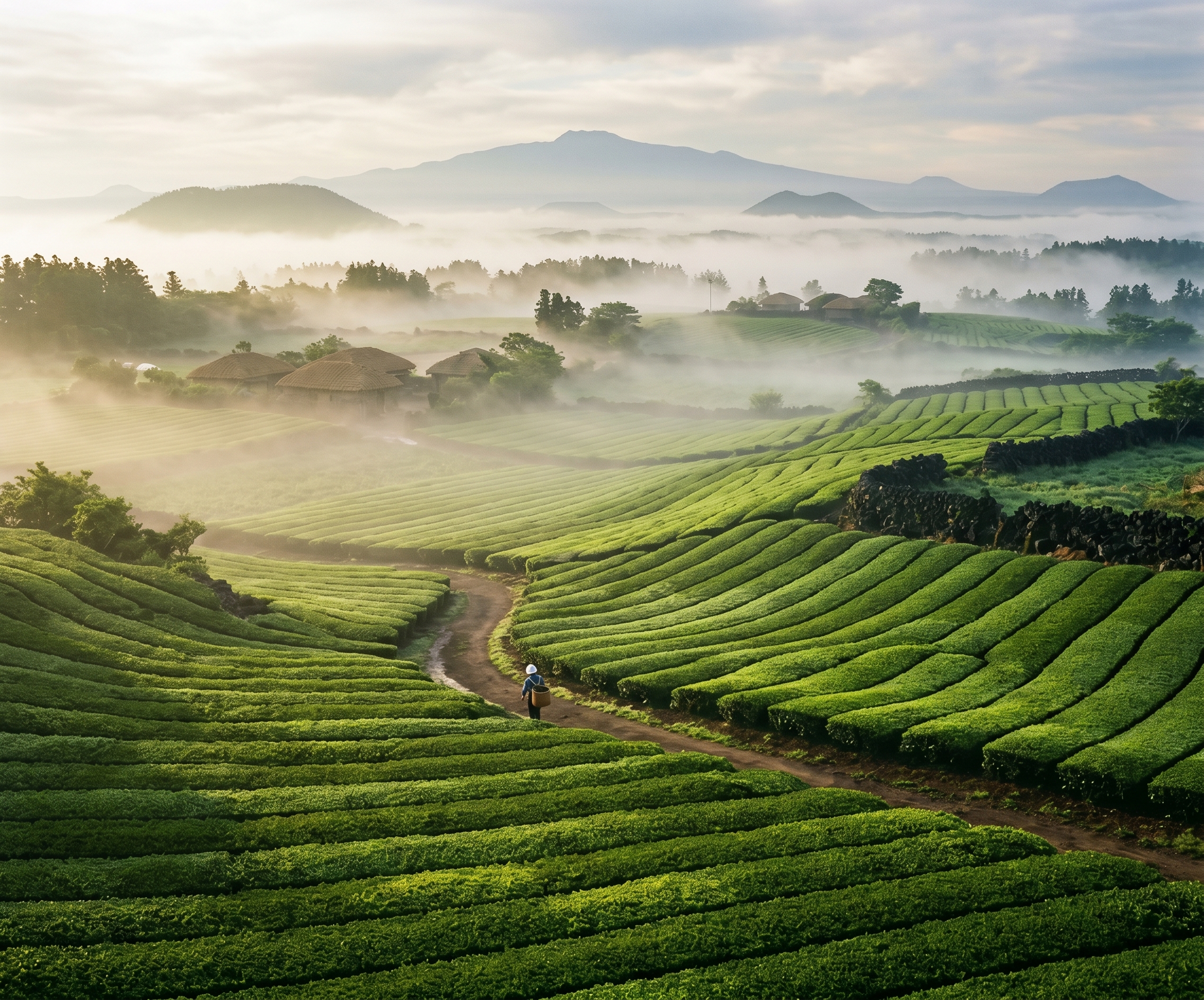 Jeju Island green tea fields